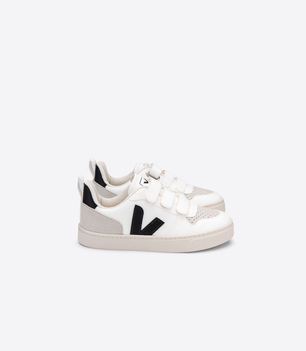 Tenis Veja Niños - V-10 Velcro Cwl - Blancos/Negros - 487XIGDEN